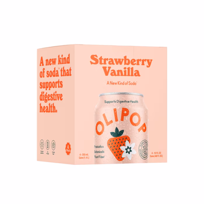 Olipop Strawberry Vanilla Prebiotic Soda Olipop Strawberry Vanilla Prebiotic Soda