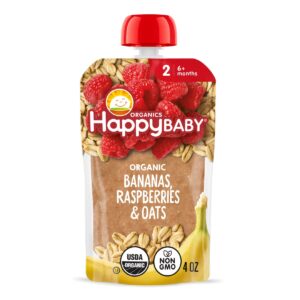 HappyBaby Bananas Raspberries & Oats Baby Food Pouch